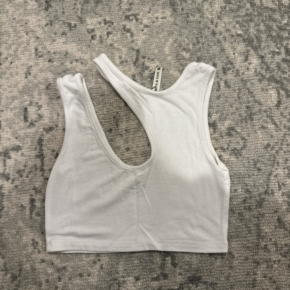 Emma & Sam White Ribbed Racerback Crop Top - Picture 2 of 3